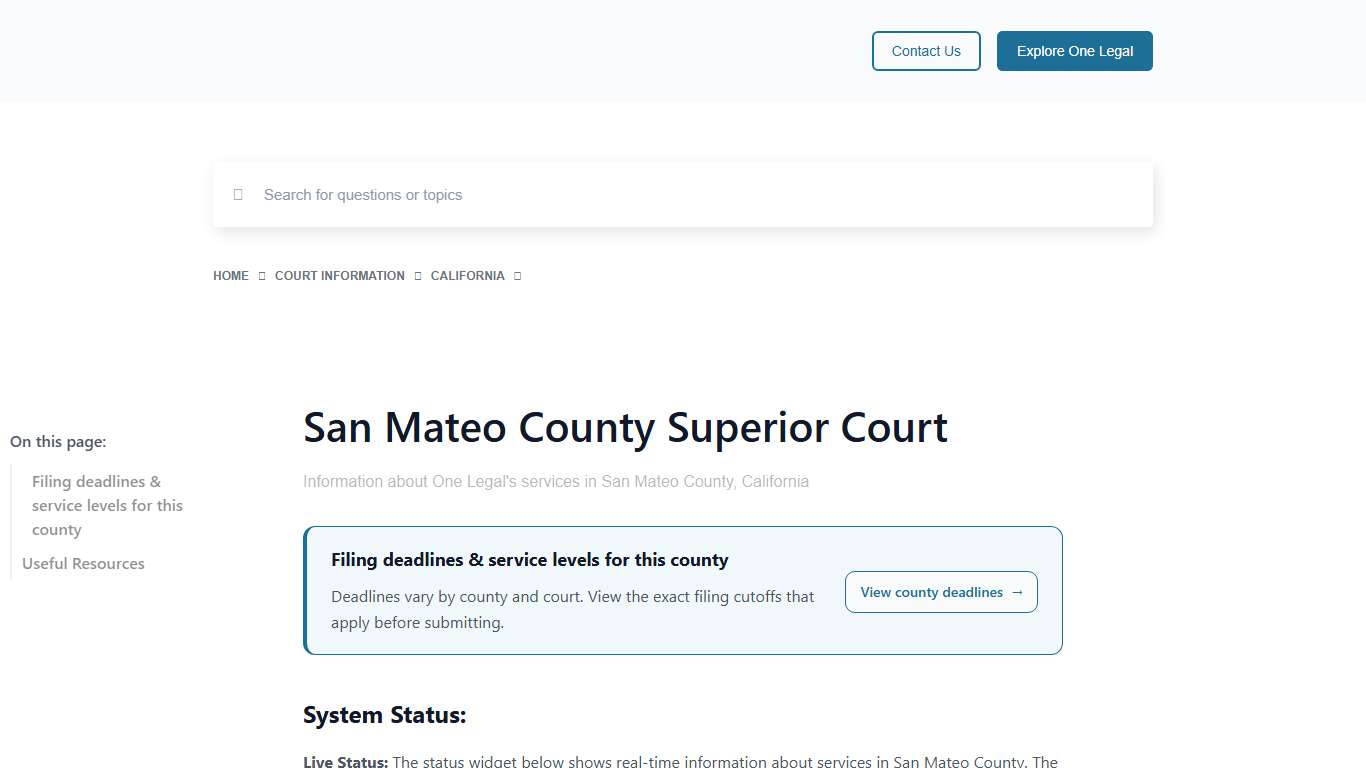 San Mateo County Superior Court - One Legal