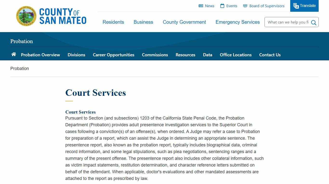 Court Services County of San Mateo, CA